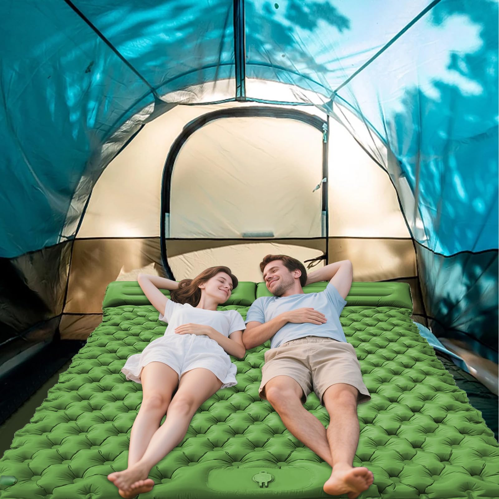 Genérico Luftmatte Für Camping - 2-Personen Luftkissenmatratze Mit Kopfkissen - Aufblasbare Wanderausrüstung Für Trekking Reisen Und Abenteuer