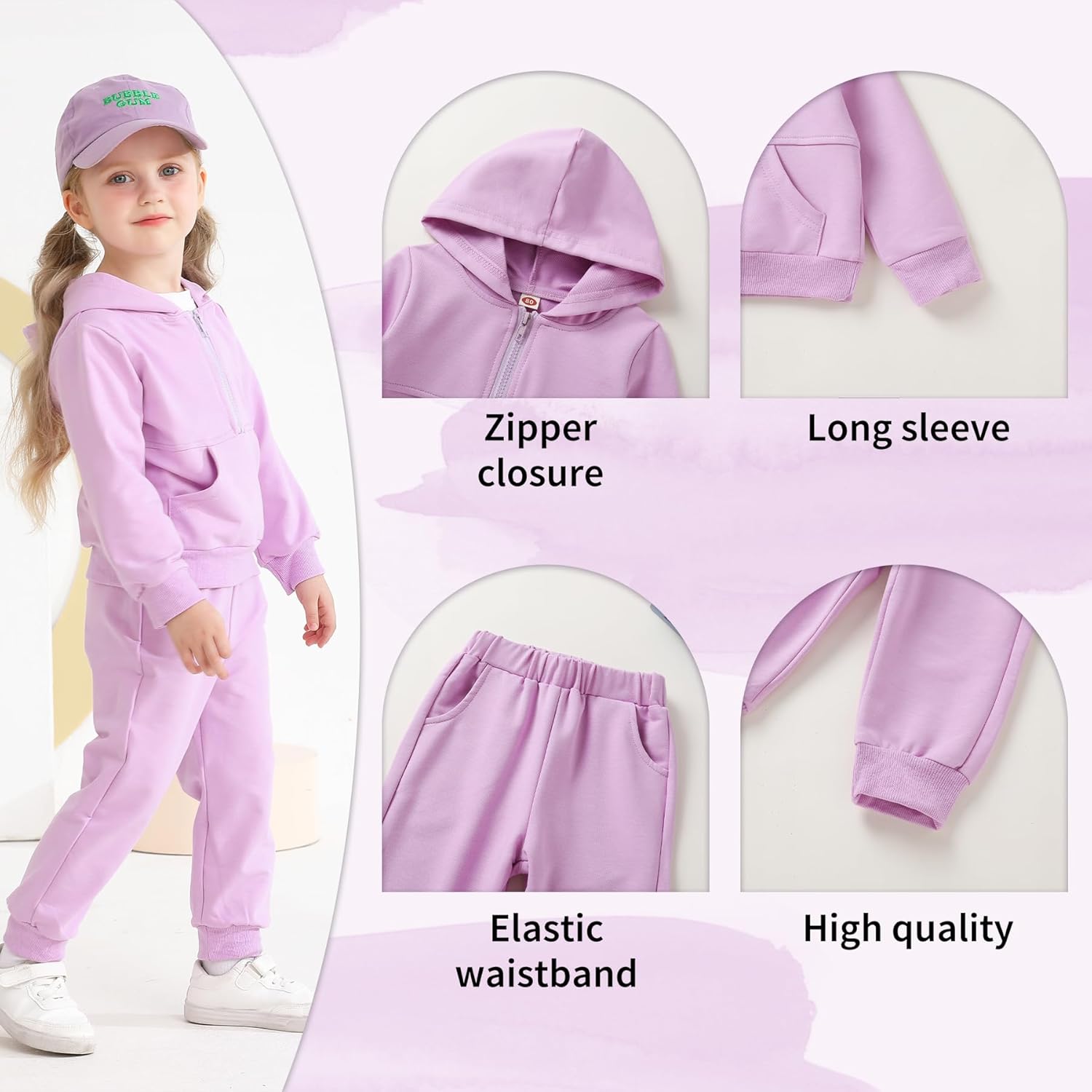Happy Town Baby Clothes for Girls Boys Solid Color Half-Zip Sweatshirt and Sweatpants Outfits Set Fall Toddler Sweatsuit - Image 2
