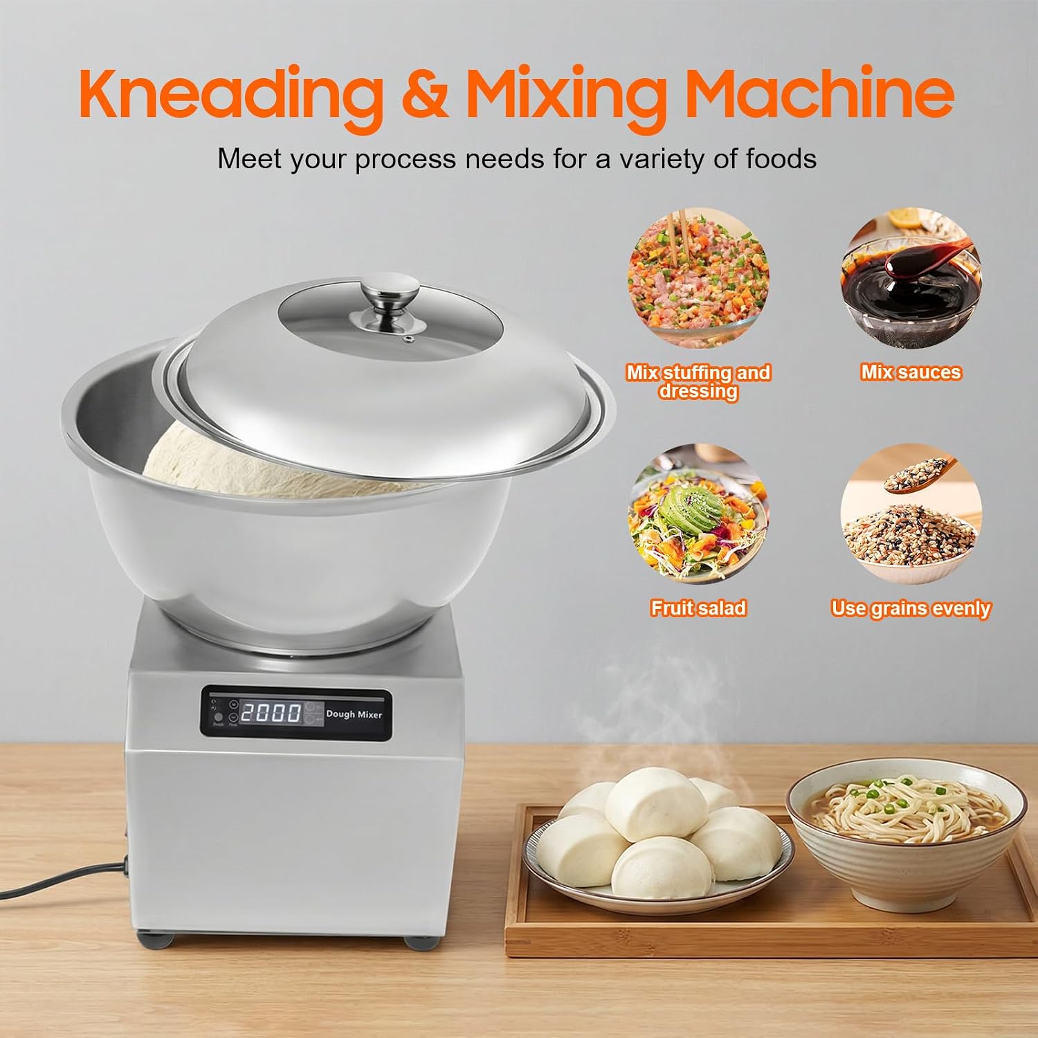 8.46-Quart Electric Dough Maker Commercial Spiral Dough Mixer Machine 1400r/min Heavy Duty Electric Spiral Kneader with Dual Rotation for Bakery, Restaurant, Pizza, Bread Dough, Home Use