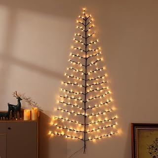 Lighted Christmas Wall Tree 4FT 111LED Warm White for Home Decor, Half Hanging Tree Lights for Living Room Wall Decoration