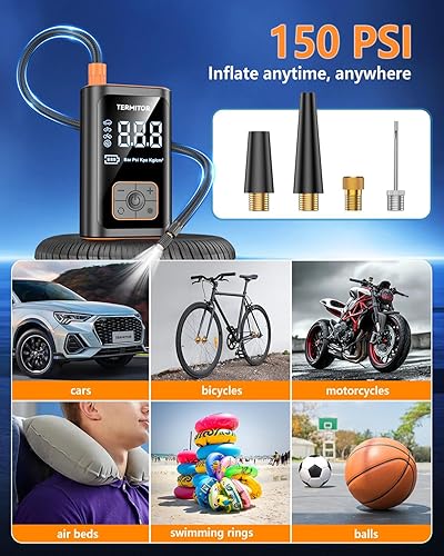 Miniatura 3 de Inflador de neumáticos, compresor de aire portátil, bomba de aire inalámbrica de 150 PSI para automóvil, motocicleta, neumáticos de bicicleta,