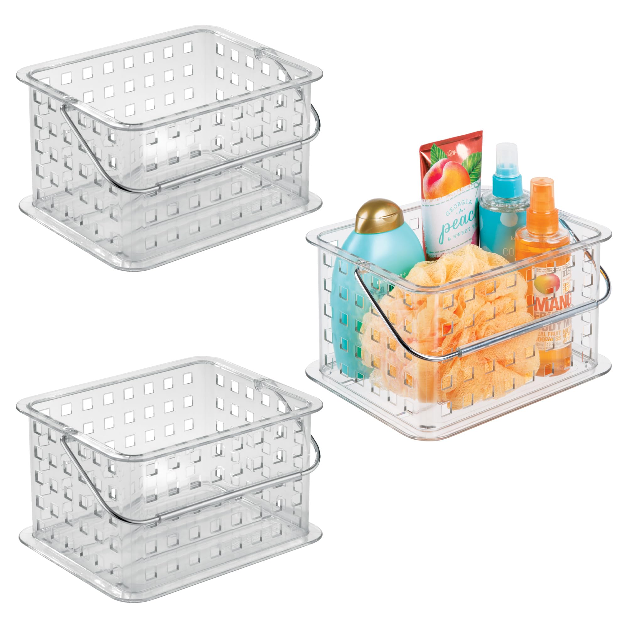 iDesign Small Clear Shower Caddy with Handle Portable Shower Organizer for Dorm or Bathroom 3-Pack