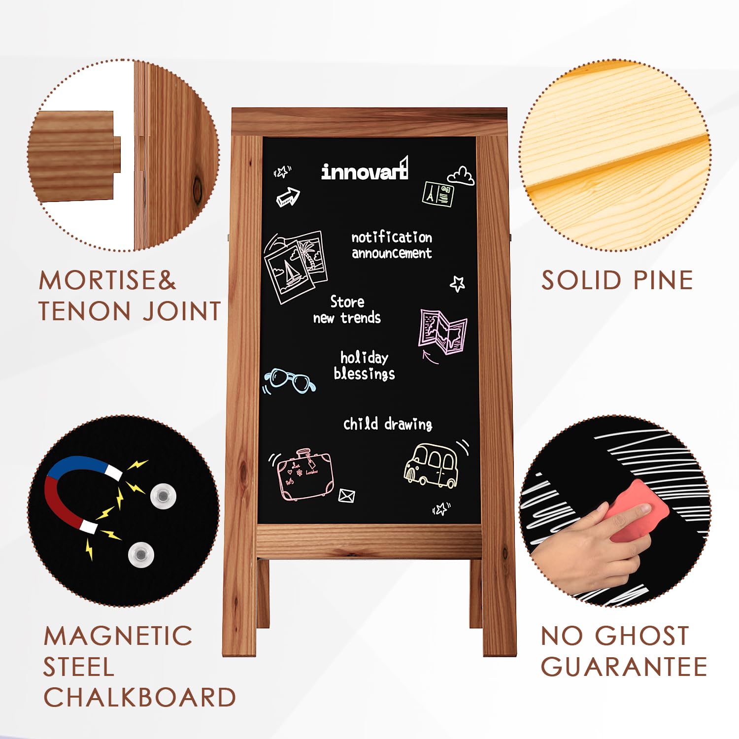 INNOVART Magnetic A-Frame Chalkboard Sign - 45x17 Inch With Shelf, Free Standing For Business Or Events