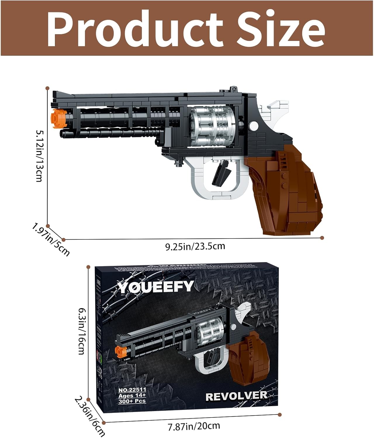 1:1 Pistol Building Blocks Set, 400+ Pieces, Building Blocks Model Gun Toy for Adults & Kids 14+, Unique Collectible Gift for Christmas, Birthday, Military Fans (Revolver)