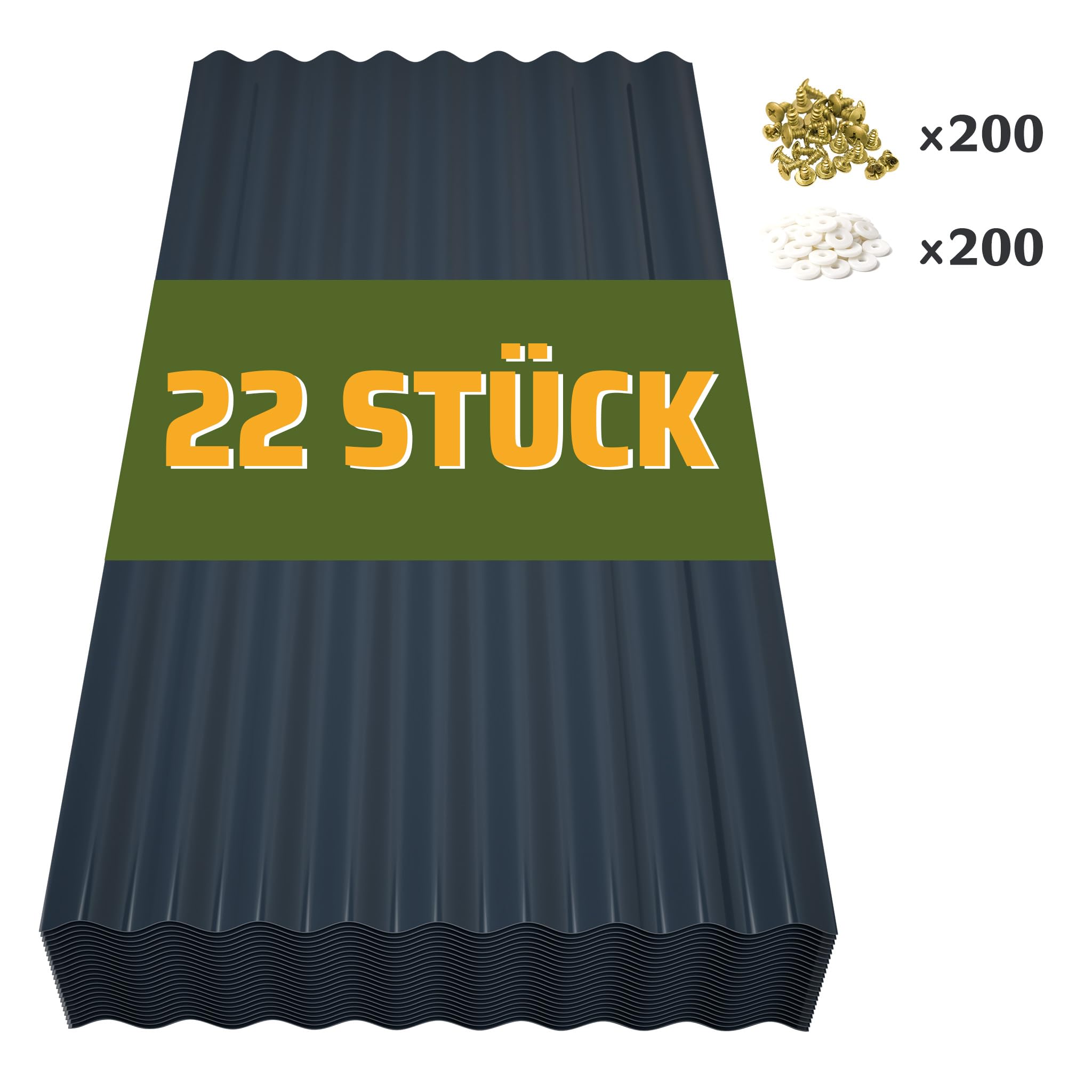 Thanaddo Wellplatten Anthrazit, 22er Set Wellplatte Dach Kunststoff Welldach mit Schrauben, wetterfest Dachplatten UV beständig, 1mm Stärke - 56 x 108 cm - 22 Stück