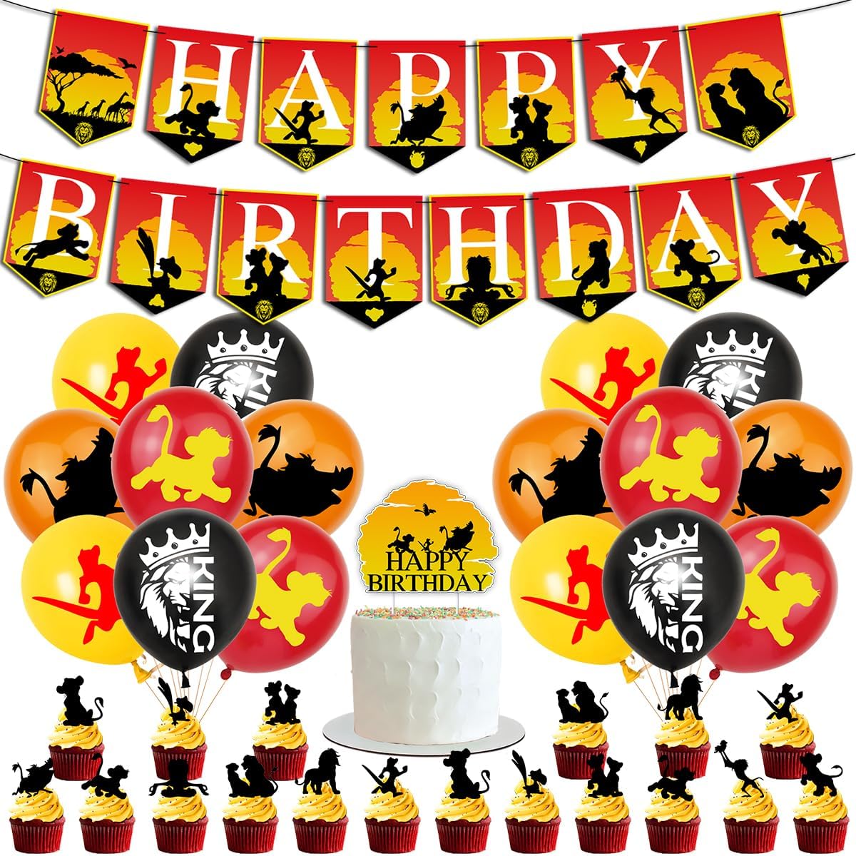 The King of the Forest Birthday Party Supllies, Lion Party Banner,Cake Toppers,Balloons for Lion Party Guard Decorations