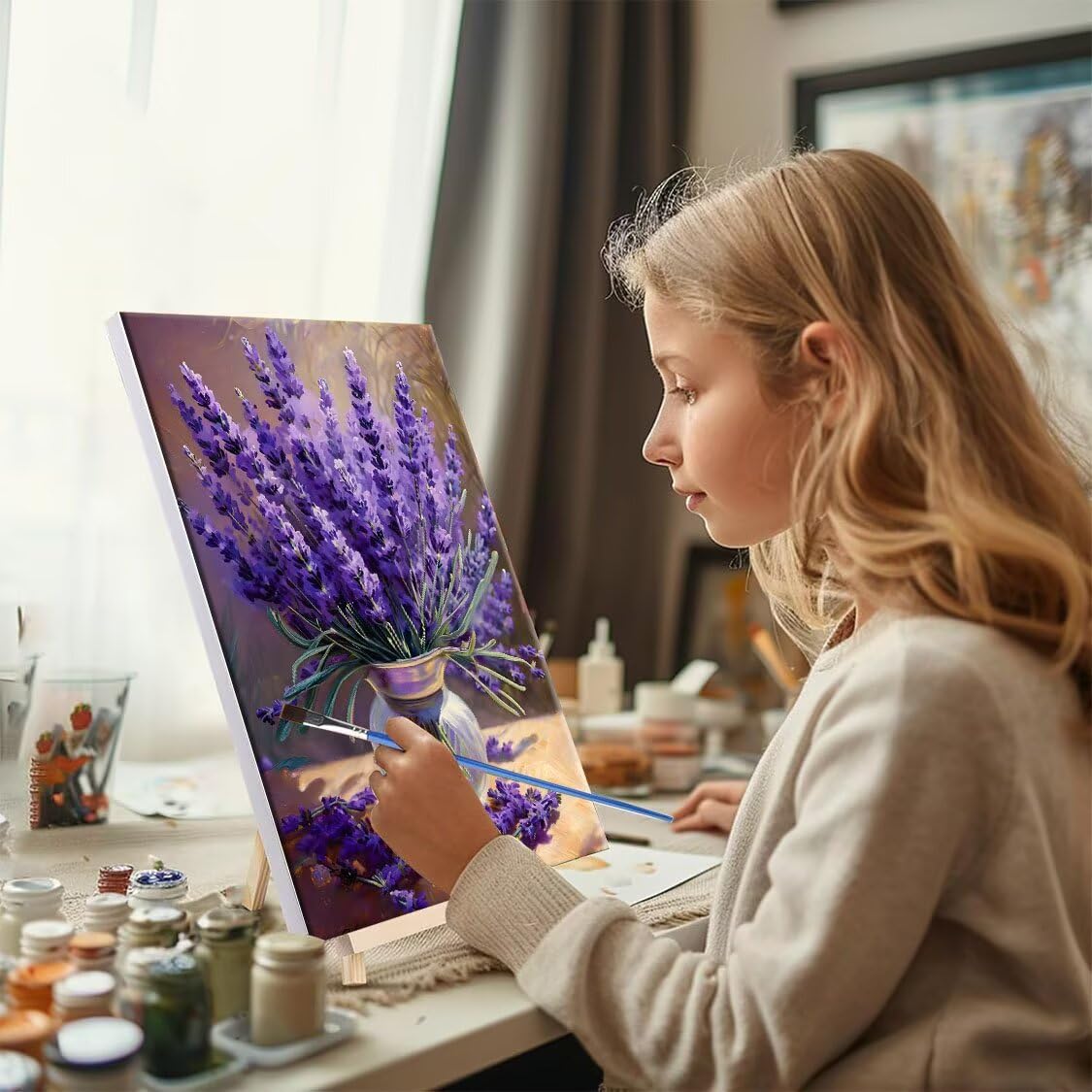 Malen Nach Zahlen Erwachsene - DIY Lavendel Handgemalt Ölgemälde Kit für Anfänger, Mit 3-Pinseln und Acrylfarbe Handgemalt öLgemäLde Kit Als Geschenk Heimdekoration 80x100cm (Ohne Rahmen) R-428