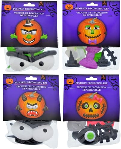 Greenbrier International Kits de decoración de calabaza 4 juegos diferentes monstruos y brujas