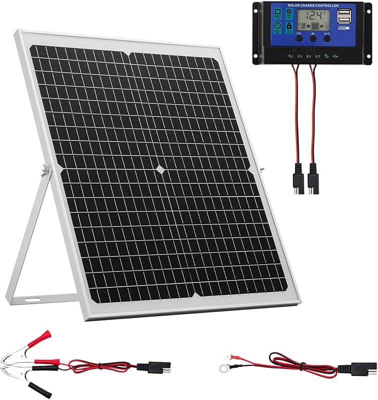 Carregador Solar de Bateria VEVOR 30 W 12 V com Controlador MPPT Inteligente e Suporte Ajustável