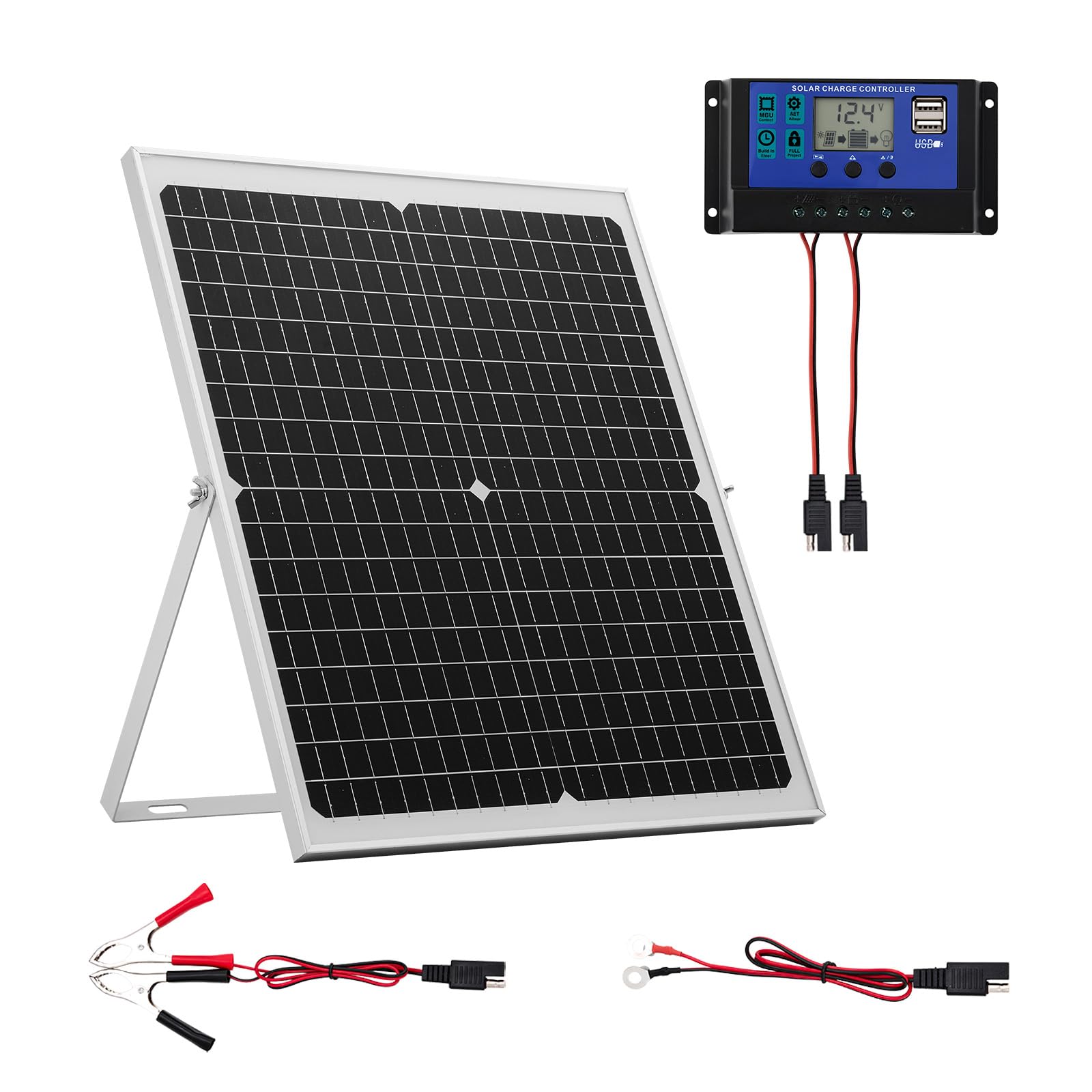 VEVOR Caricabatteria Solare da 30 W 12 V, Caricabatteria Solare con Regolatore MPPT Intelligente Staffa di Montaggio Regolabile, Impermeabile IP67 per Auto, Barche, Camper, Moto Rimorchi