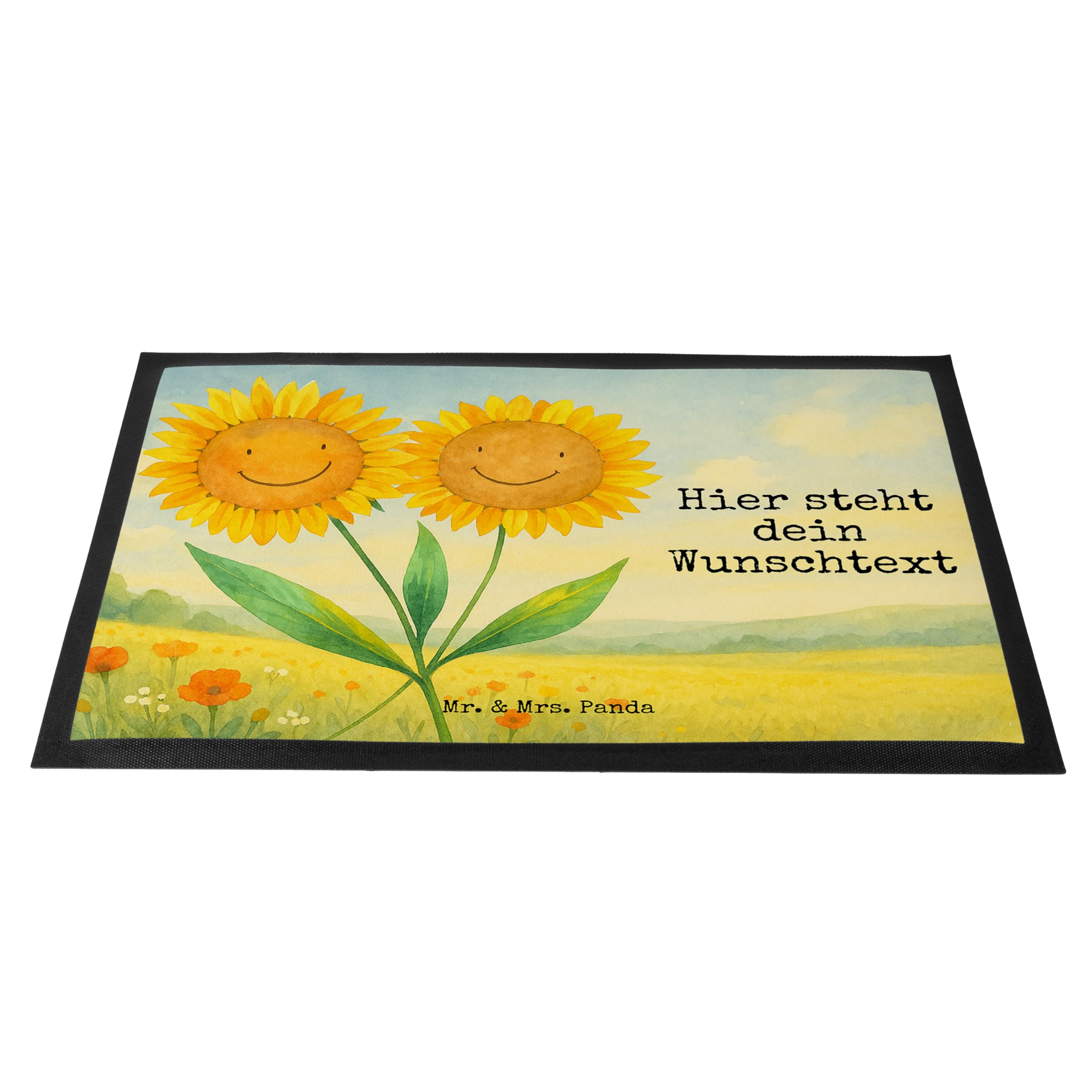 Mr. & Mrs. Panda Personalisierte Fussmatte Blume Sonnenblume Design 50 x 75 cm - Geschenk, Schmutzfangmatte, Fußmatte mit Name, Best Friends, personalisiert, Garten, personalisierbar, Zusammen