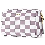 PU Leather Checkered Makeup Bag Travel Cosmetic Bag Organizer Make up Bag with Organization Pockets for Women (Large,Dusty Rose Checkerboard)
