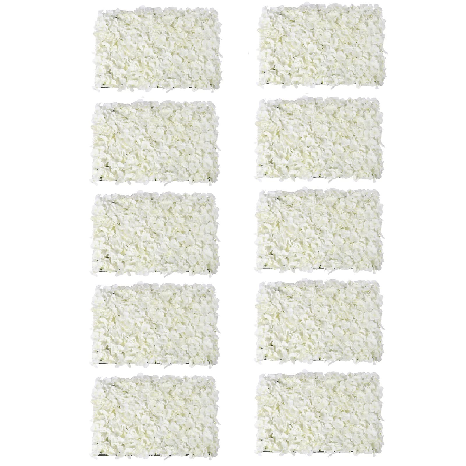 EnSyuSuMa White Flower Wall 10 Pack Panels White Artificial Flower Silk Fabric Wall Decor for Outdoor Indoor Party Wedding Anniversary 24x16 Inch (White+10 PCs)