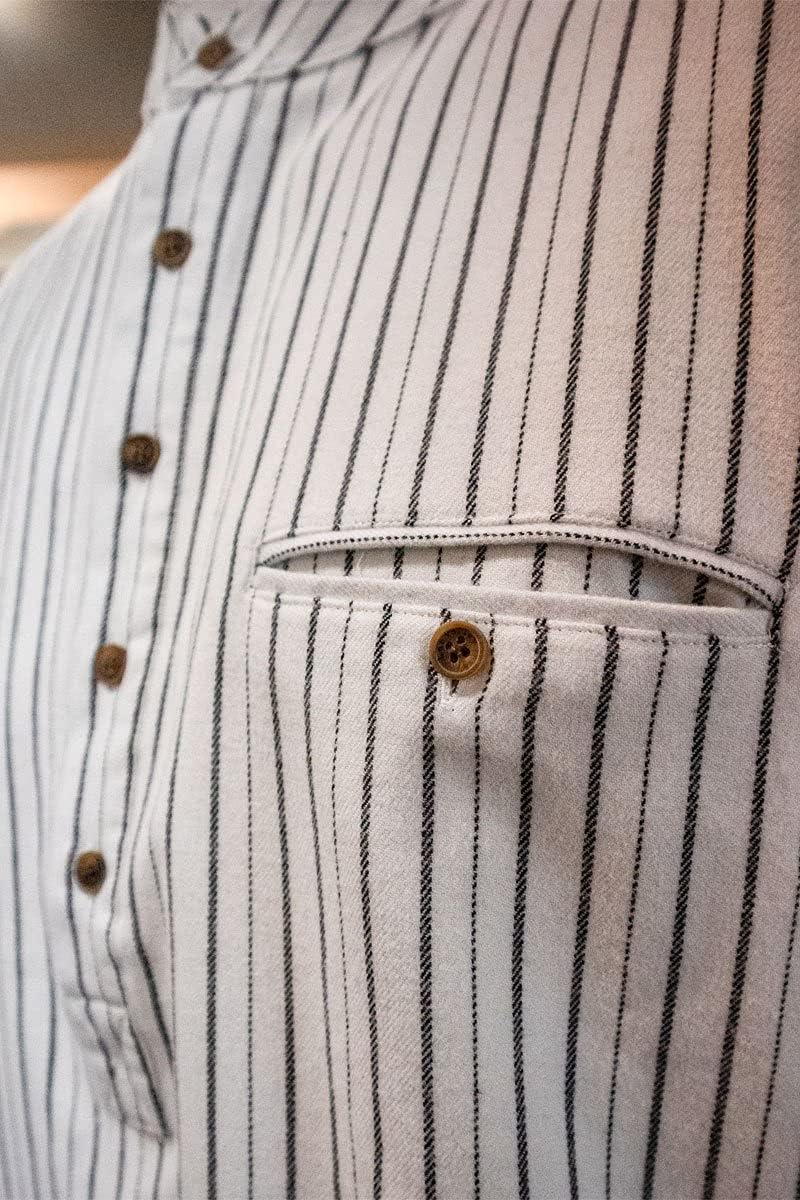 Flannel Cotton Grandfather Shirt LV1 Black Stripe on Ivory (Medium)