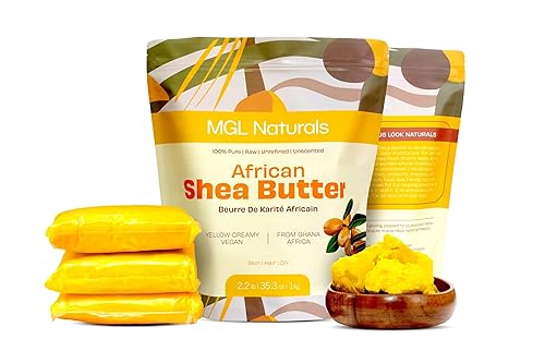 Manteca de karité africana sin refinar, 2.2 libras, sin refinar por MGL Naturals. 100% pura, cruda, de grado A, vegana y orgánica. Mantequilla