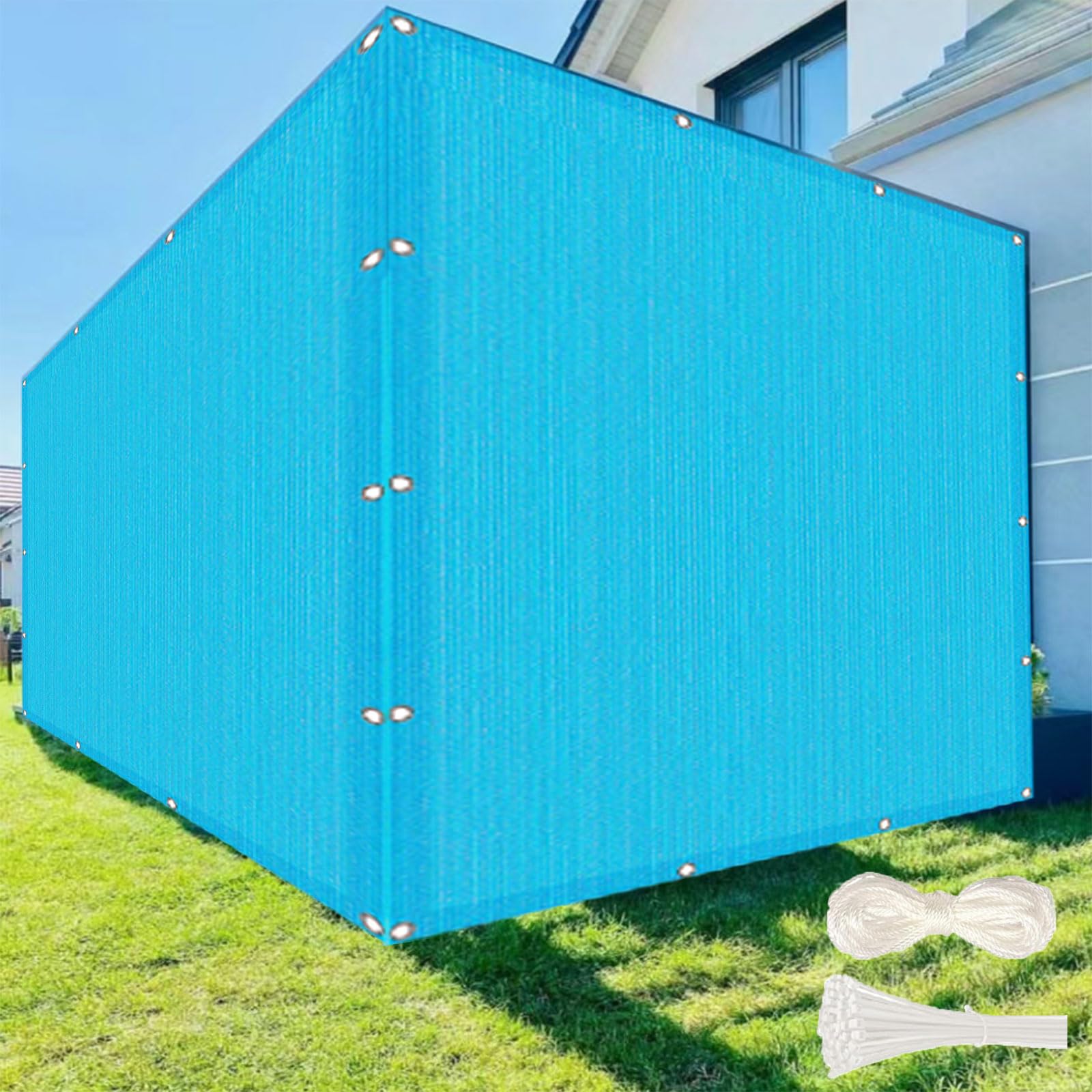 Brise vue balcon coupe vent avec attaches filet ombrage bleu ciel 90x275