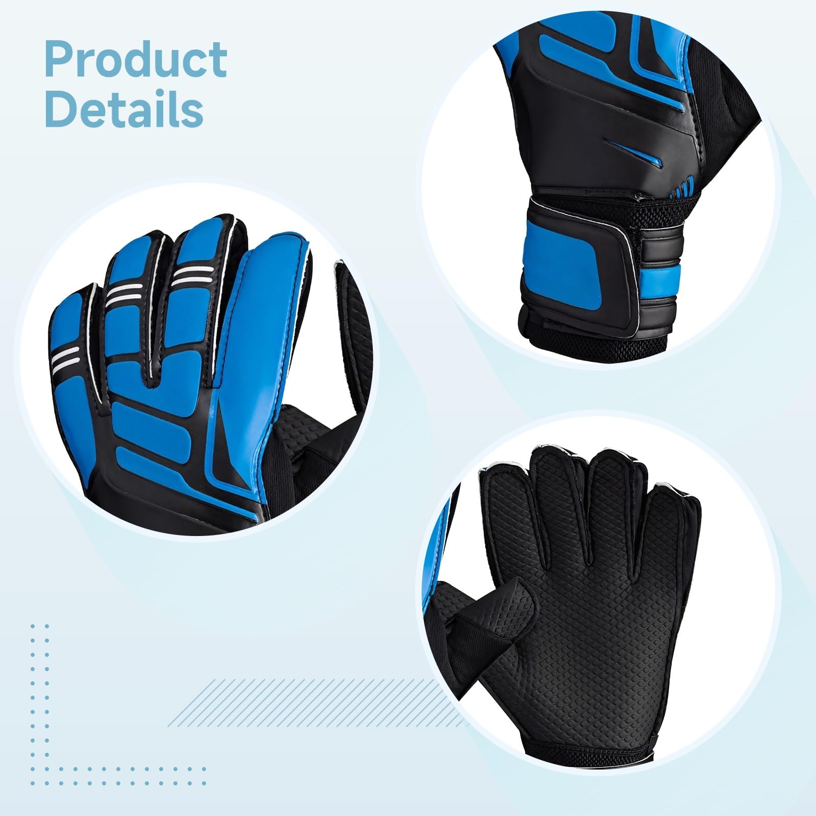 LUMINFLY Soccer Goalkeeper Gloves with Finger Protection, Double Wrist Support, Non-Slip Latex Palm for Training and Match, Breathable Youth Fit (Blue, Size 9, 7.5-7.9 in Palm)