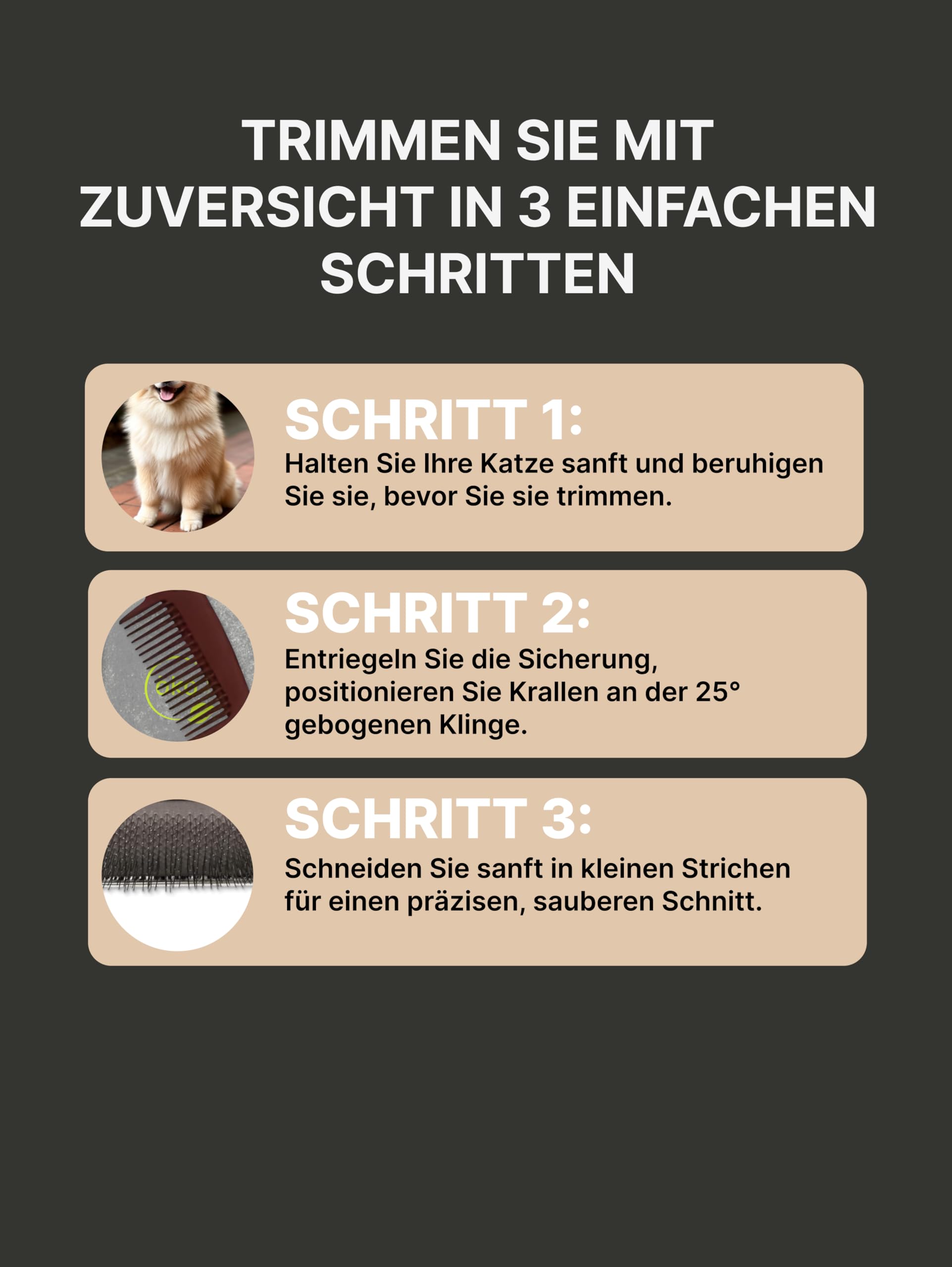 Anatomische Krallenschere & Massagegerät für Katzen | Gebogene 25° Klingen, Soft-Action-Feder & Sicherheitsverschluss | Rutschfeste Griffe | 3-in-1 Massage: Entspannung, Lymphdrainage & Sportmassage |