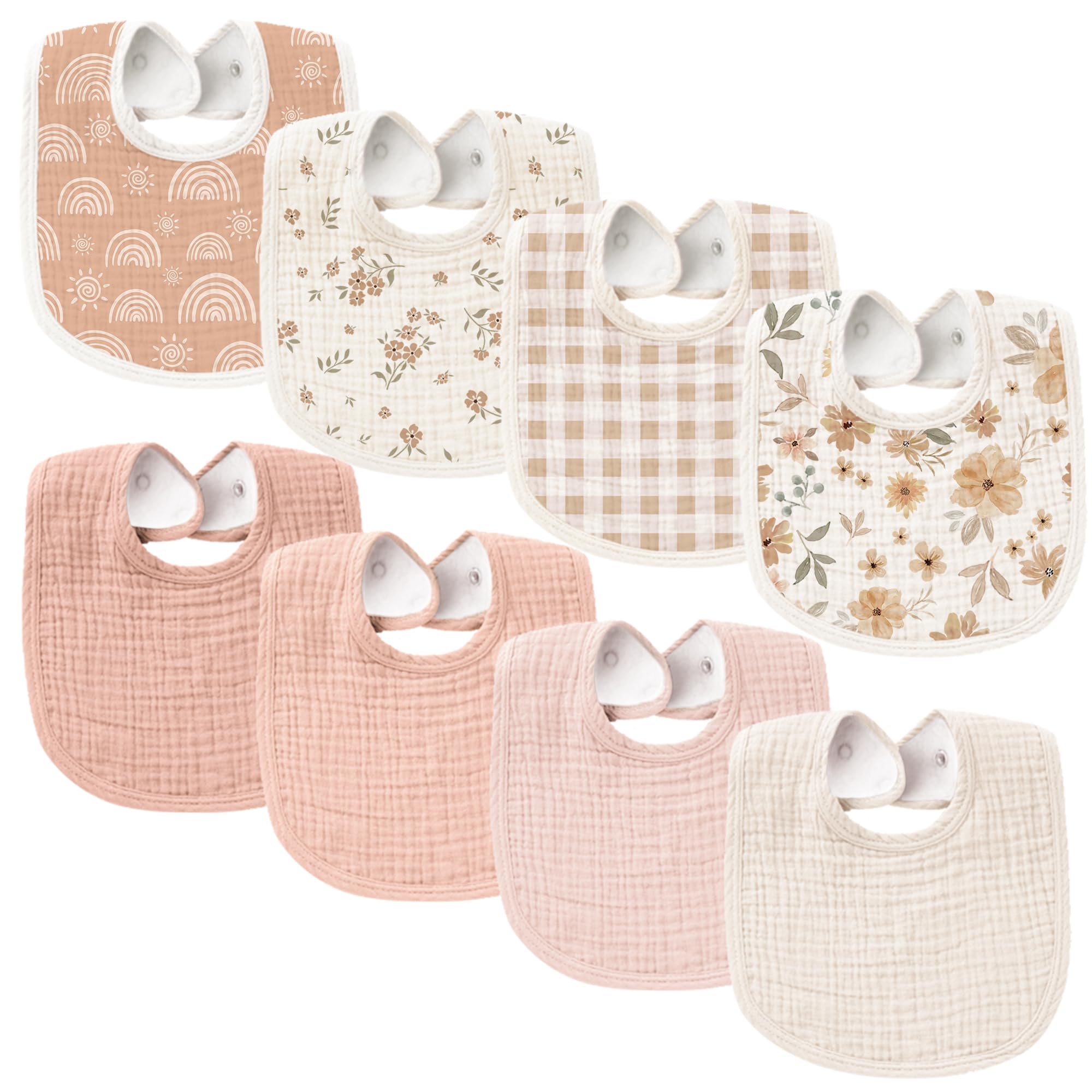KonssyMuslin Baby Bibs 8 Pack Baby Bandana Drool Bibs Cotton for Unisex Boys and Girls, Soft Absorbent Set for Teething and DroolingOEKO-TEX STANDARD 100