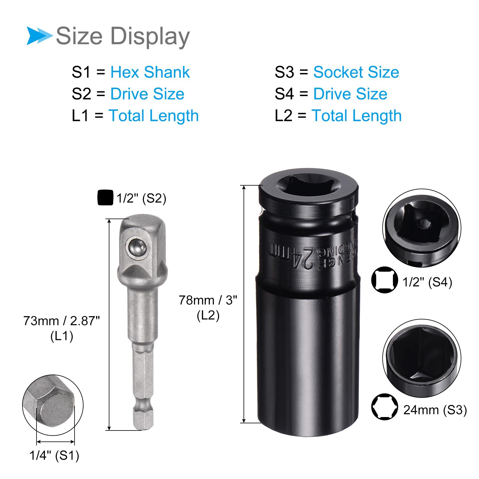 CoCud Deep Socket Set, 24mm Socket 3" Length 1/2" Drive - Image 2