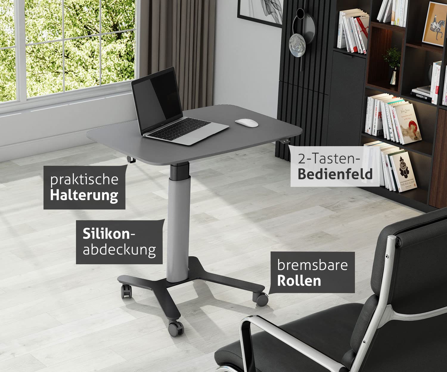 ESMART EAX-131 BG 90 x 60 cm Hellgrau Ergonomischer Steh-Sitz-Pult-Schreibtisch Stufenlos elektrisch höhenverstellbar 65-130 cm mobiles Stehpult rollbar