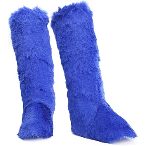 Valpeak Womens Faux Fur Boot Winter Fluffy Long Furry Boots for Girls Outdoor Fuzzy Knee-High Boots