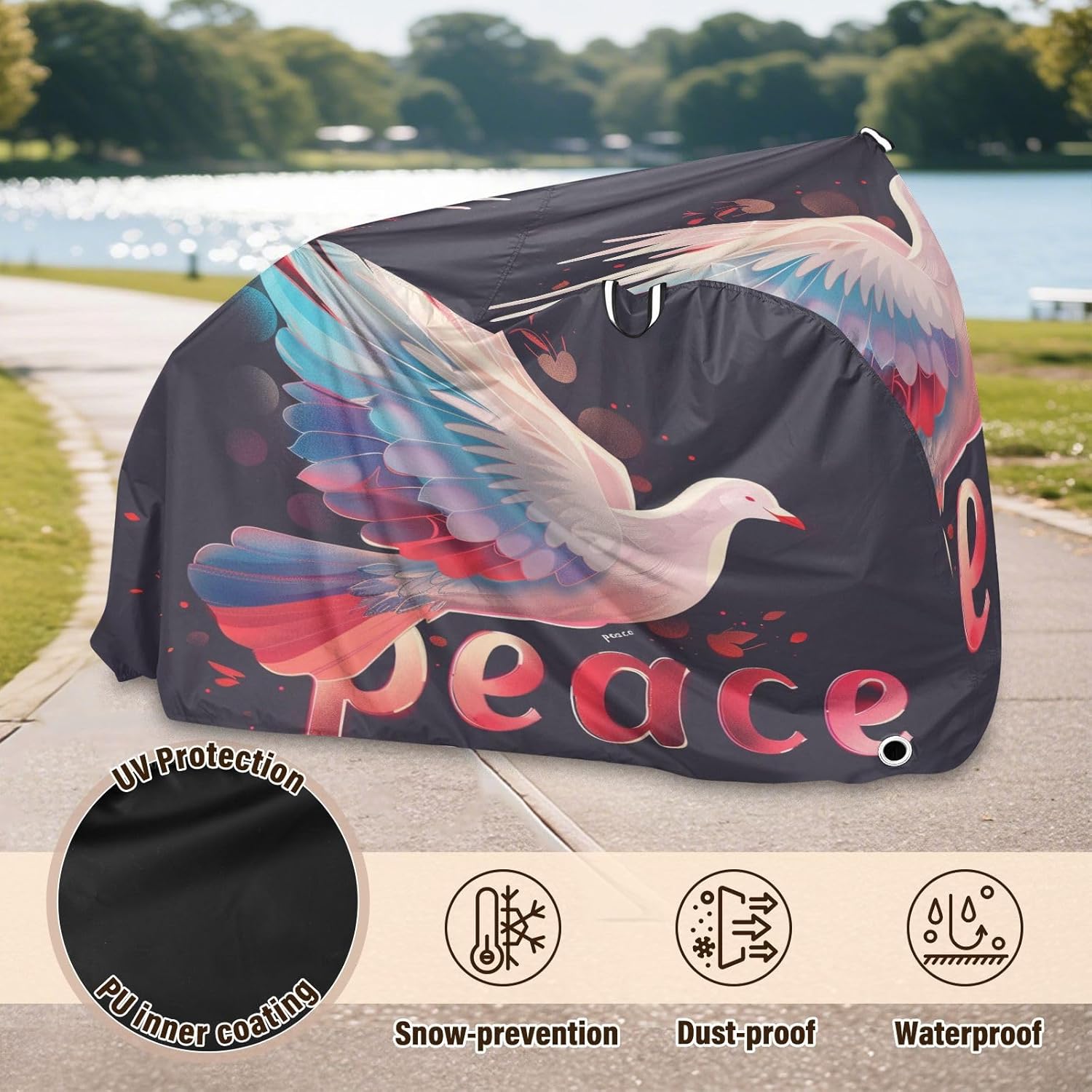 ALAZA Gradient Peace Dove Bike Cover Waterproof Outdoor Ebike Bicycle Covers Tarp Protection for 1/2 Bikes, Sun UV Dust Wind Proof