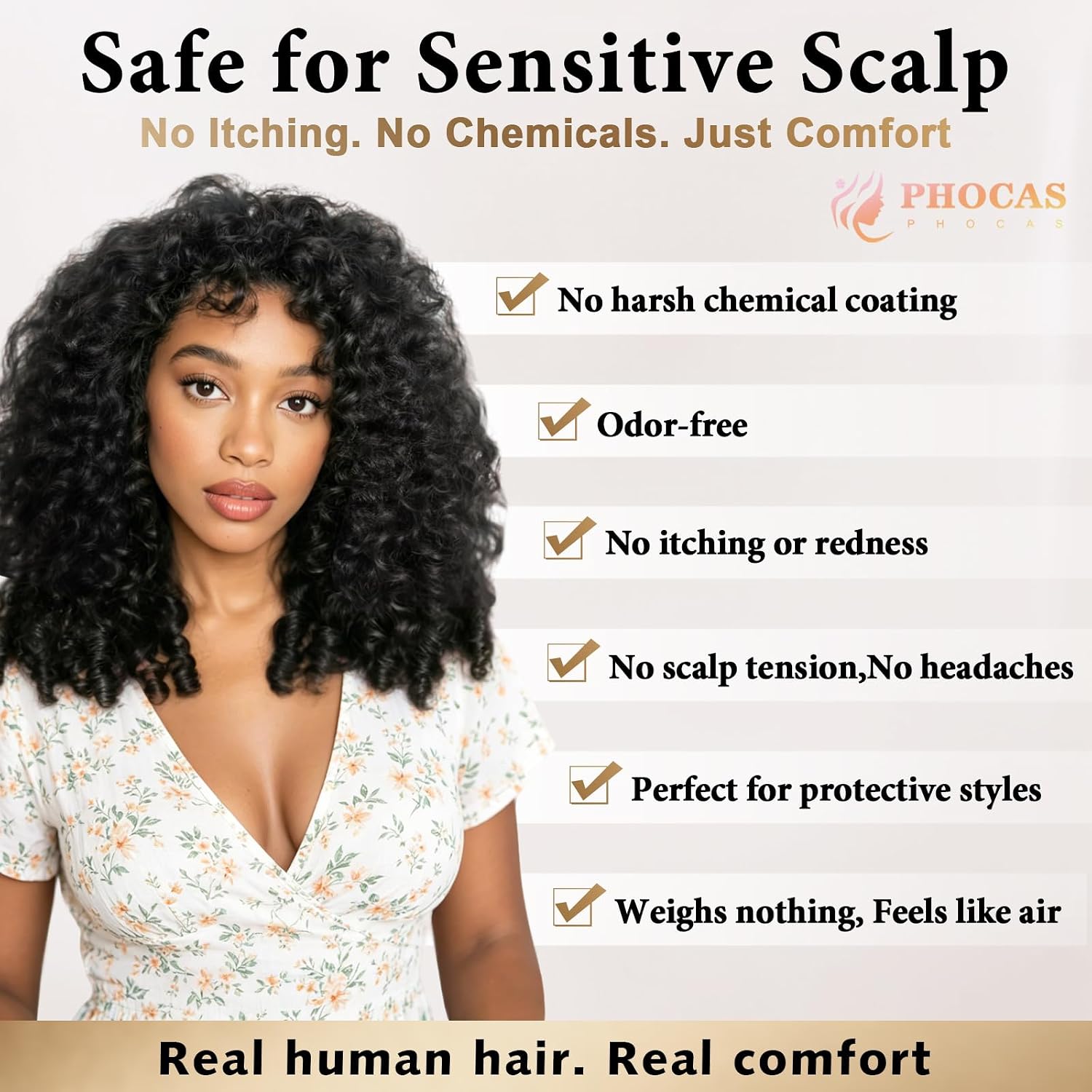 PHOCAS Burmese Curly Crochet Human Hair Lightweight Feather Crochet Human Hair Pre‑Separated Invisible Miracle Knots Hair Reusable Human Crochet Hair for Black Women Long-term Use, 20" 50G #1B Black