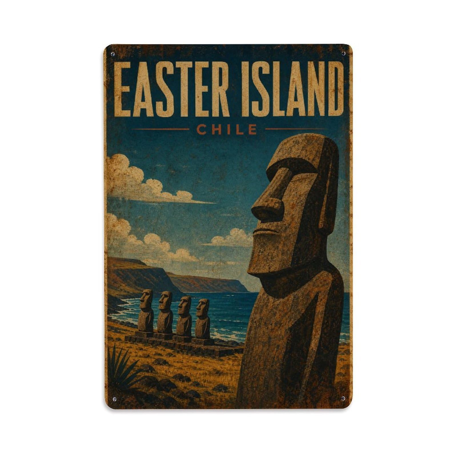 Travel Vintage Chile Easter Island Metal Tin Sign