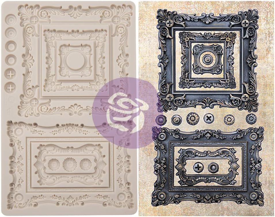 Prima Marketing Redesign With Prima Finnabair Decor Moulds Baroque Frames 5" x 8" x 8mm 655350969363 For Furniture Decorations for Funiture Dresser, Chocolate,Cake,Candy,Bakery,Soap,Polymer Clay