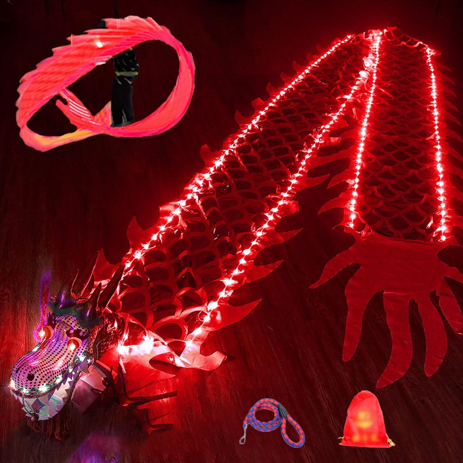 Poi dragon LED DOJOEUU poi à luminescence ruban rouge 8m