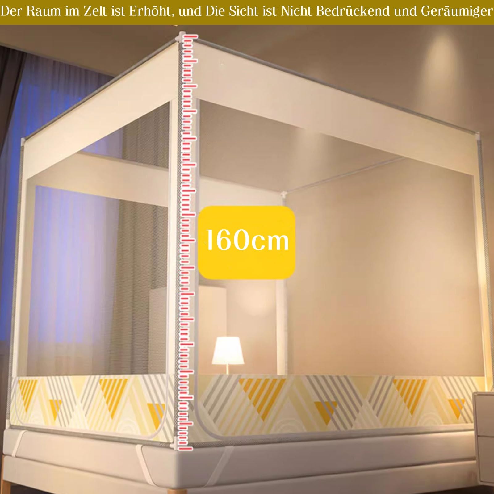 Rechteckiges Mückennetz Bett Polyester Feinmaschiges und Metall Ständer Einfache Installation Moskitonetz Doppelbett Einzelbett 360° Rundumsicht Fliegennetz Mosquitonetz Tragbares Moskitonetze
