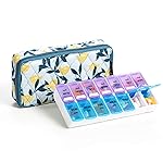 Weekly Pill Organizer 2 Times a Day,7 Day am pm Pill Organizer, Large Daily Pill Cases Pill Box Vitamin Organizer Box,Yellow Floral