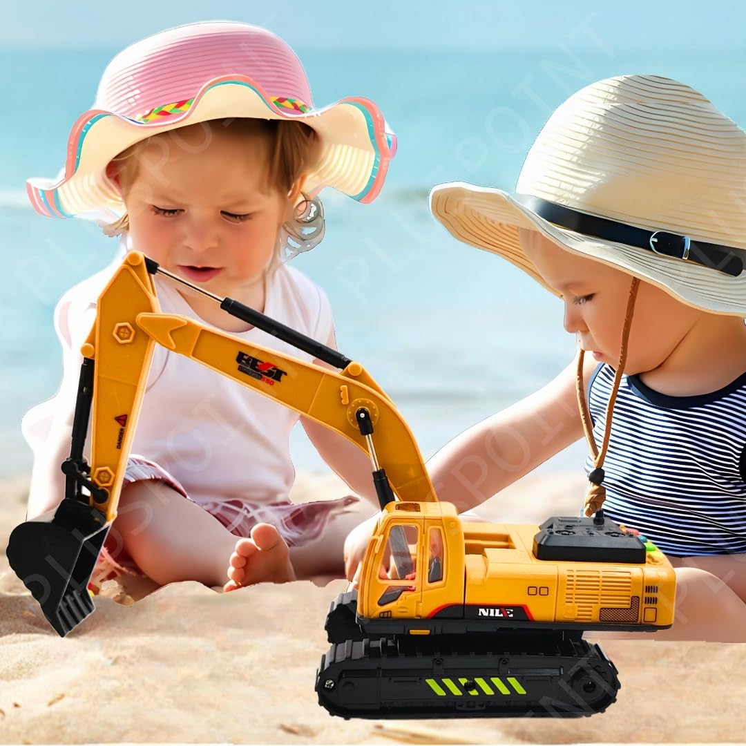PLUSPOINT Musical Excavator Truck Toy for Kids with Light and Music 360 Rotating Moveable Arm Friction Power Crawling Toy Truck with Light & Sound, Construction Vehicle for 3+ Yrs Kids, Yellow 4