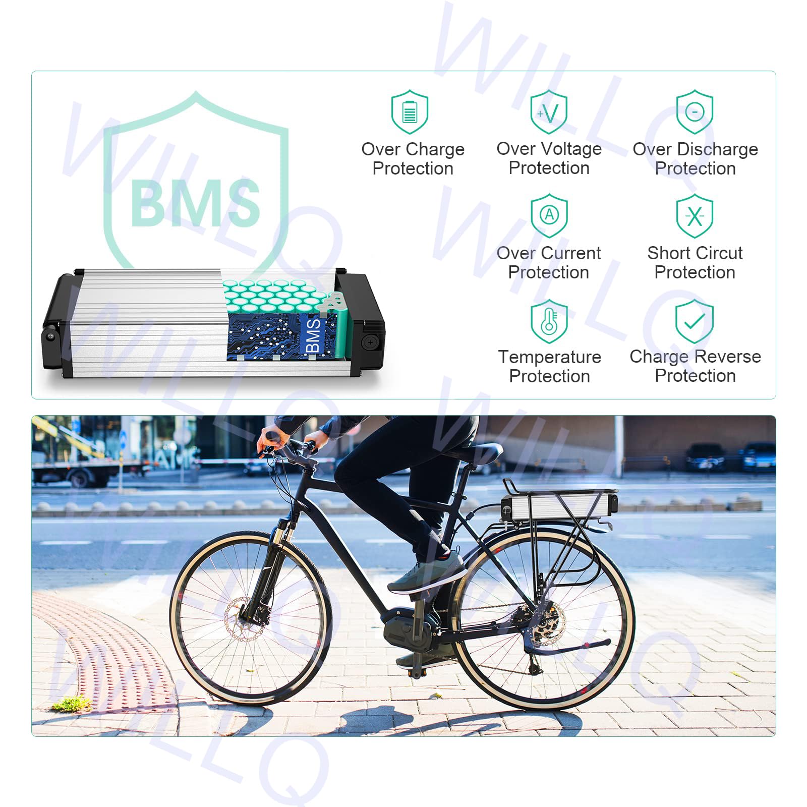 Akumulator litowo-jonowy 36V 8Ah 10Ah 12Ah 15Ah montowany na tylnym bagażniku roweru elektrycznego, przeznaczony do silników o mocy 100W-540W oraz jako zamiennik skuterów