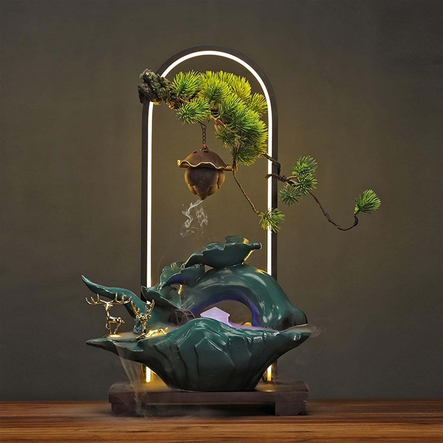 Floor Water Fountain Water Fountain Decoration, Chinese Lamp Ring Reverse Flow Incense Burner Circulating Water Decoration, Office Courtyard Living Room Decoration Floor Fountain (Color : D)
