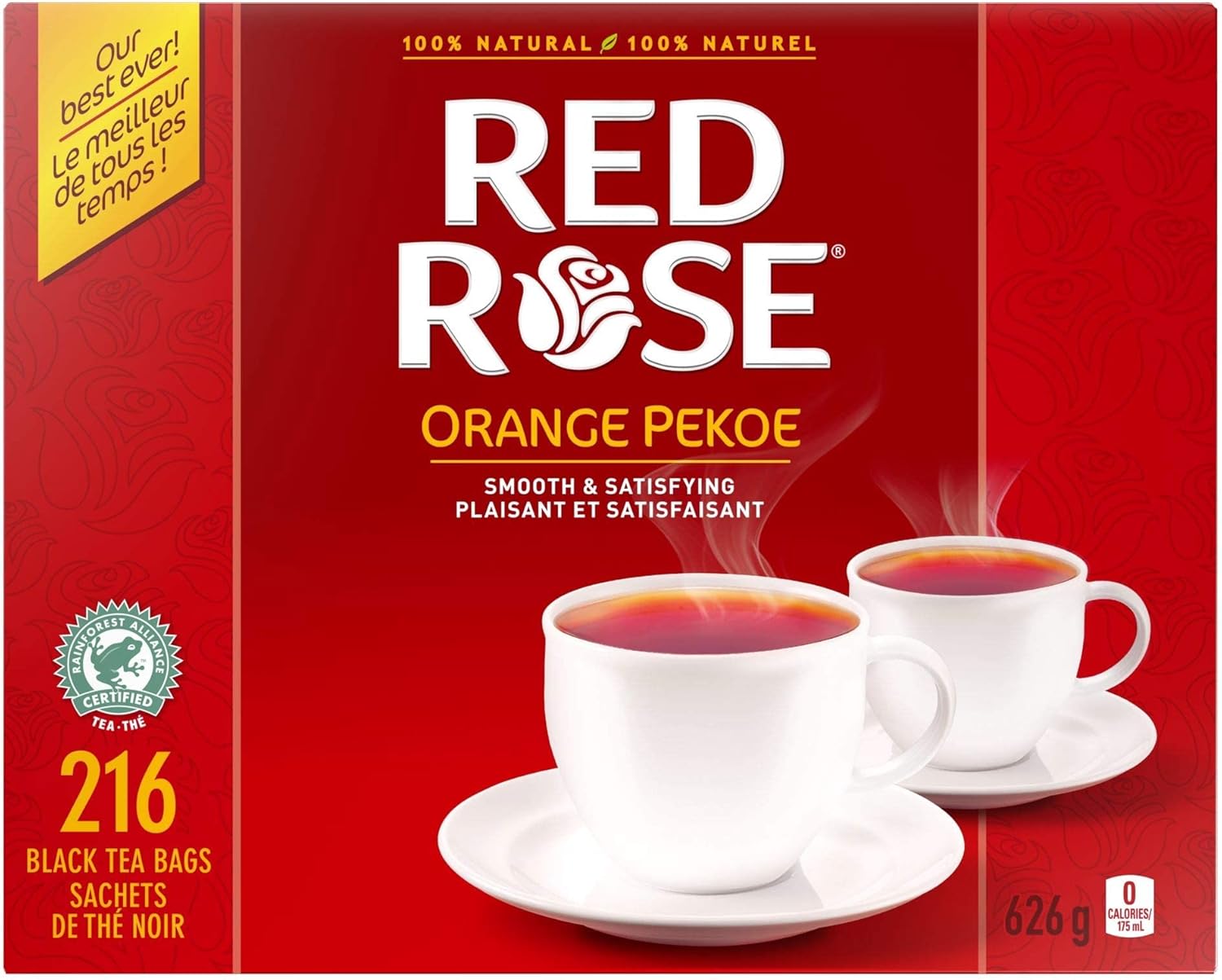 Red Rose Orange Pekoe Tea, 216 Count Tea Bags, Premium Black Tea, Rich and Smooth Flavour
