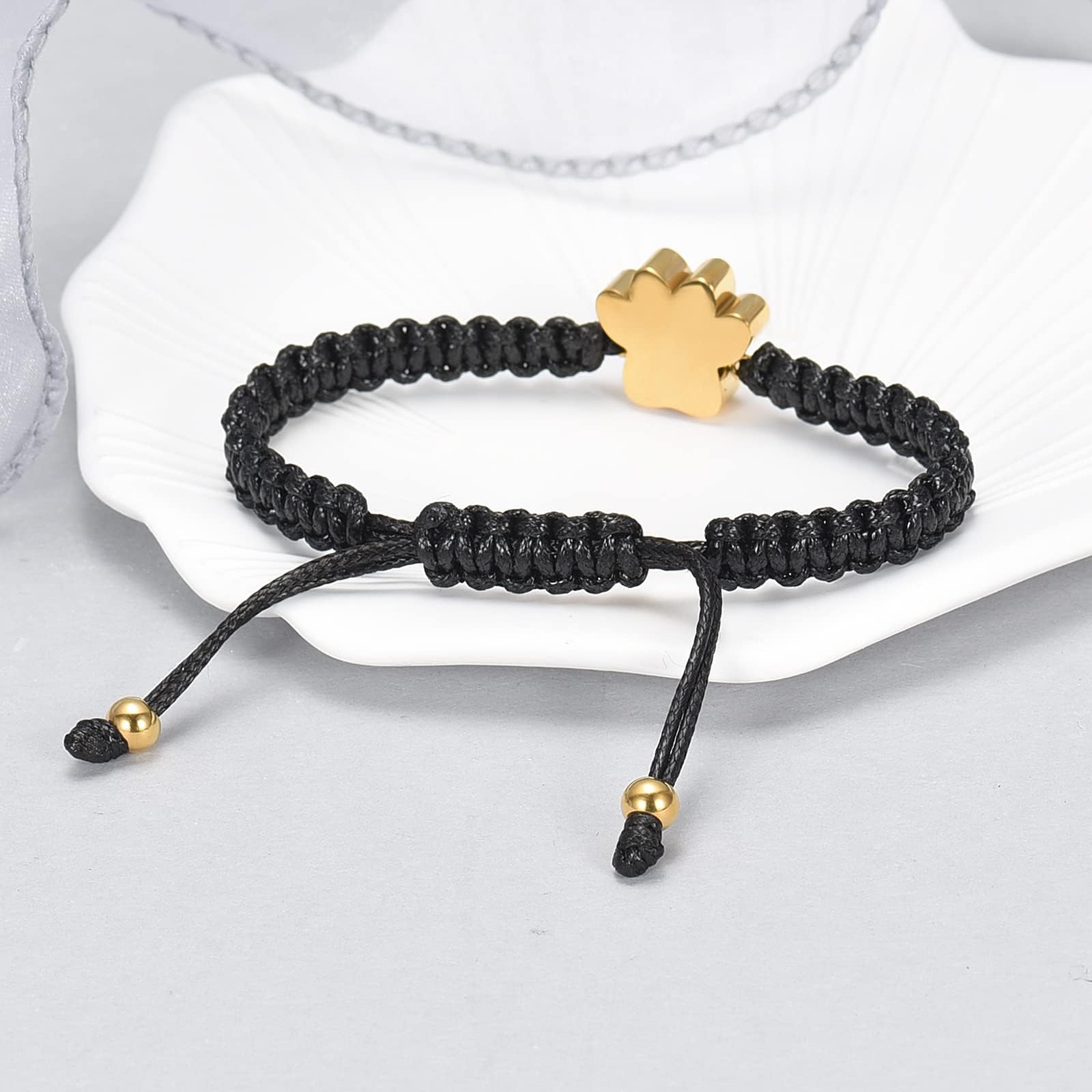 Braccialetto con urna per cremazione per ceneri con cuore e zampa di cuore, braccialetto intrecciato per animali domestici, cane, gatto, braccialetto regolabile per donne, regalo per ceneri di