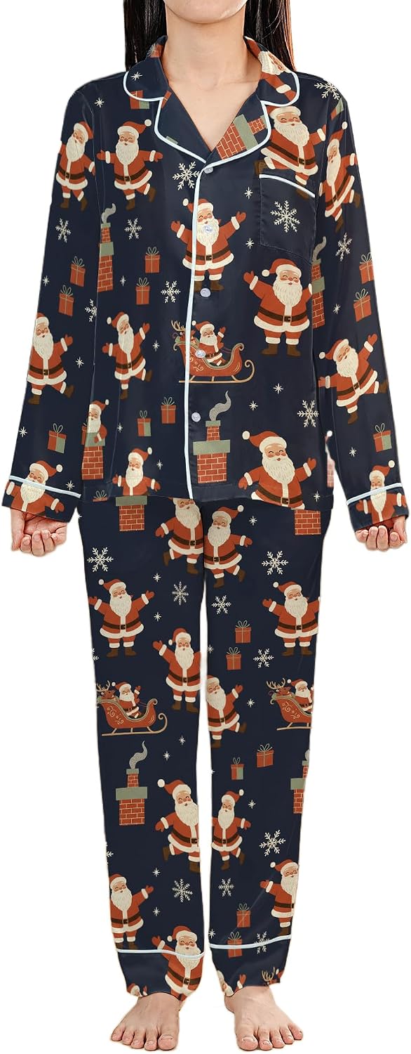 ThuhaTree Store Christmas Santa Pajamas Set Short & Long, Christmas Theme Pajamas Set Design For Lovers Multi