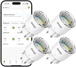 GHome Smart WLAN Socket, Smallest Smart Home Socket with Current Measurement, App and Voice Control, Works with Alexa/Google Home, Schedule, TÜV Certified, 10A, Pack of 4, Only 2.4GHz WiFi