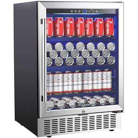 AAOBOSI 24 Inch Beverage Cooler, 164 Cans Freestanding and Built-in Beverage Refrigerator with Advanced Cooling System, Adjustable Shelf, Energy Saving, Ideal for Soda, Water, Beer, Wine