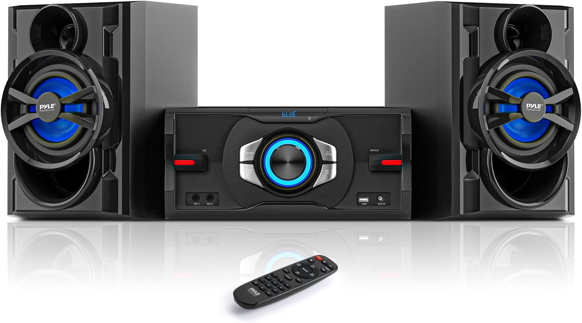 Pyle 3-piece Wireless BT Streaming Stereo with 800 Watt Max Power, Sleek and Compact Design, Mini System for Home with MP3, USB, FM Radio, Bass Reflex Speaker, and Remote Control