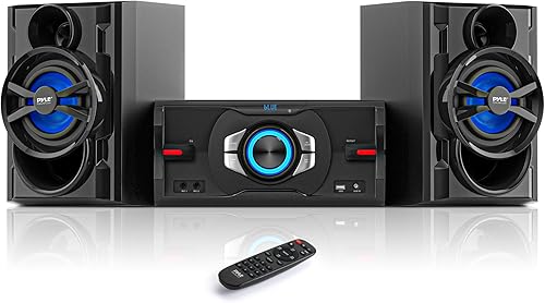 Pyle Sistema inalámbrico Bluetooth estéreo Boombox Radio Shelf - 500 W de potencia máxima, diseño elegante, mini sistema para el hogar con MP3, USB,