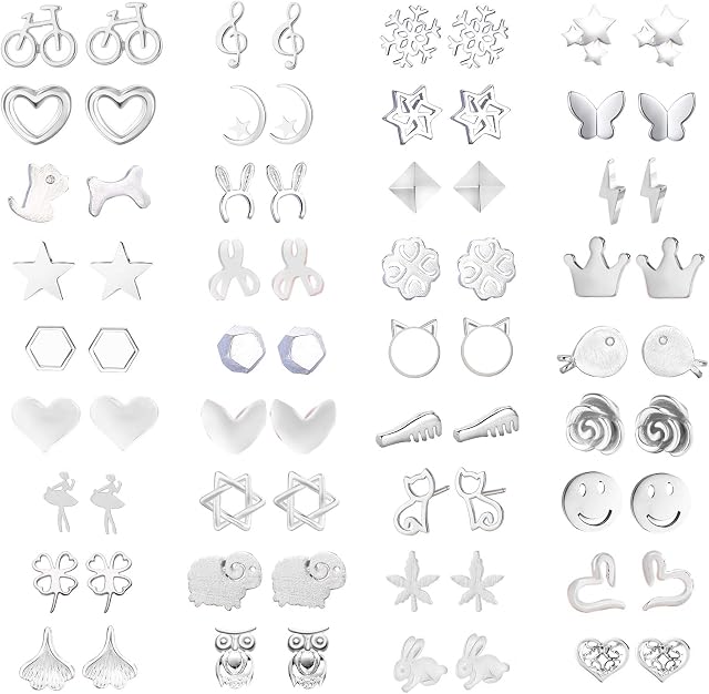 36/42 Pairs Assorted Multiple Stud Earrings Jewelry set With Card for Women Girls Simple Hoop earring set