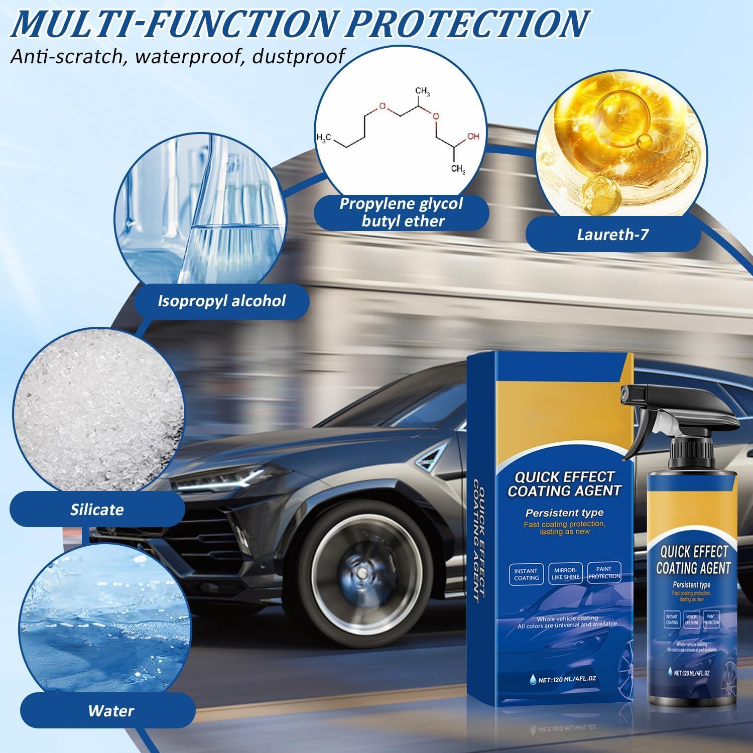Nano Quick Effect Coating Agent, Beschichtungsspray Auto, 3-in-1 Hoch Schutz Schnelles Auto-Beschichtungs Spray für glanz und schutz, Integriert Wiederherstellung, Aufhellung Und Schutz (5 PCS)