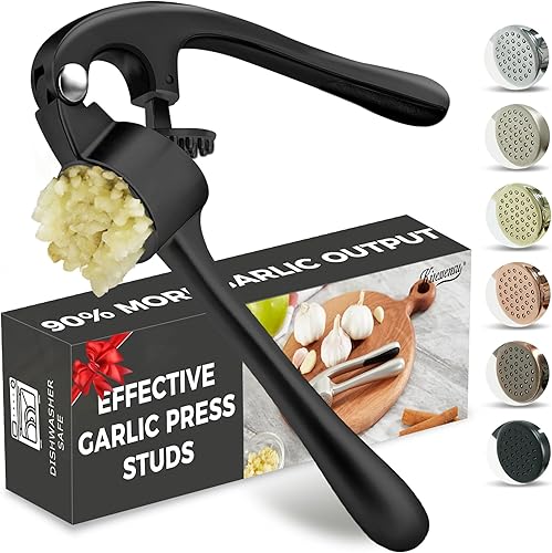 Miniatura 11 de Kitessensu Prensa de Ajo de Alta Eficacia con Pinchos, Picadora de Ajo Resistente, Fácil de Apretar y Limpiar, A Prueba de Óxido y Apta para Dorado