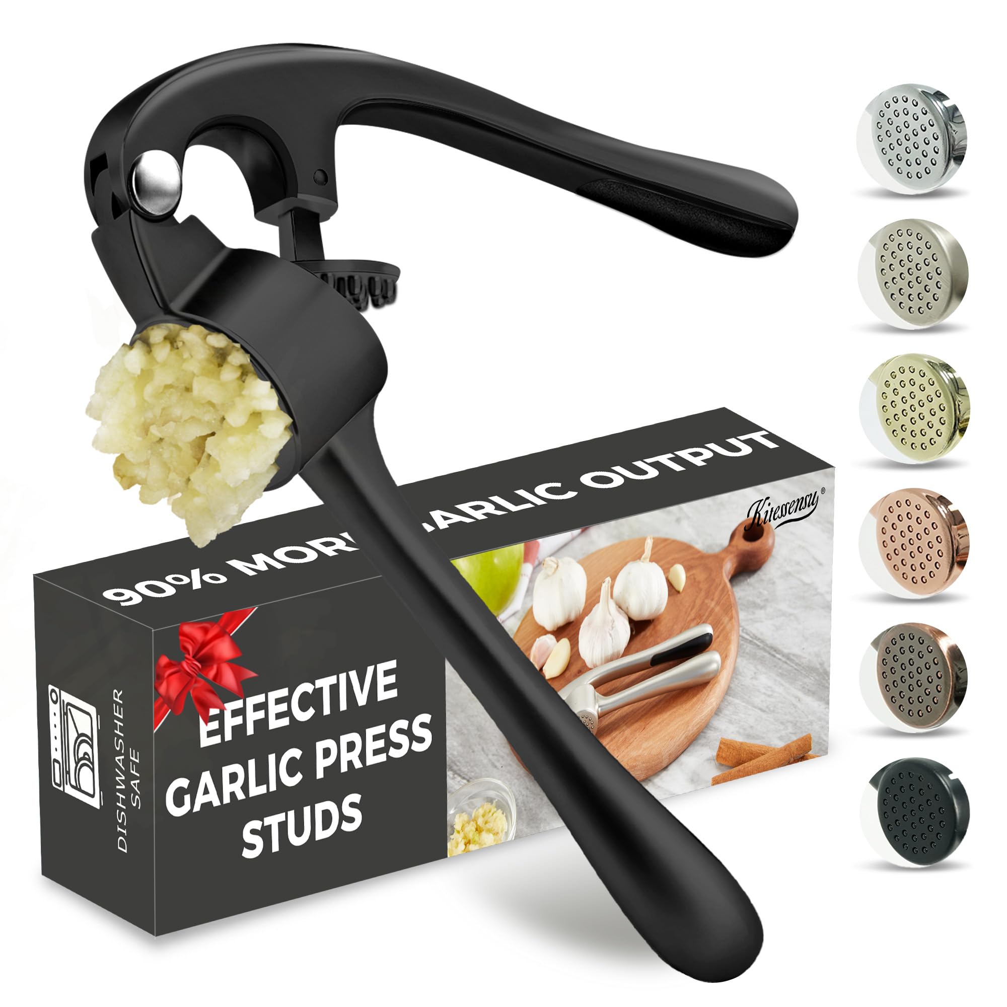 Premium Garlic Press, Professional Garlic Mincer, Easy to Squeeze and Clean, Rust Proof & Dishwasher Safe, Efficient Ginger Crusher - Black