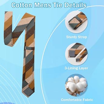 2.56'' Skinny Ties for Men, Sriped Mens Tie Cotton Linen NeckTie Men's Neckties for Business, Wedding, Groom