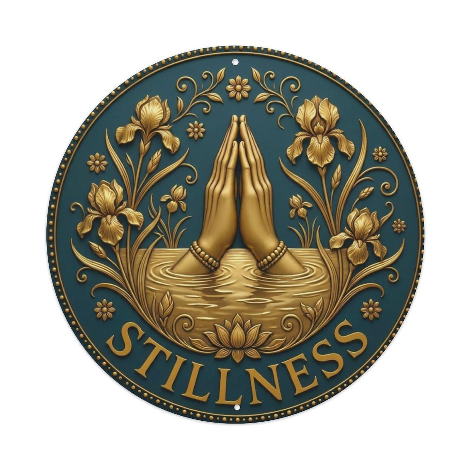 Fyrn Style Metal Tin Sign Vintage Namaste Praying Hands Stillness Flower Zen Yoga