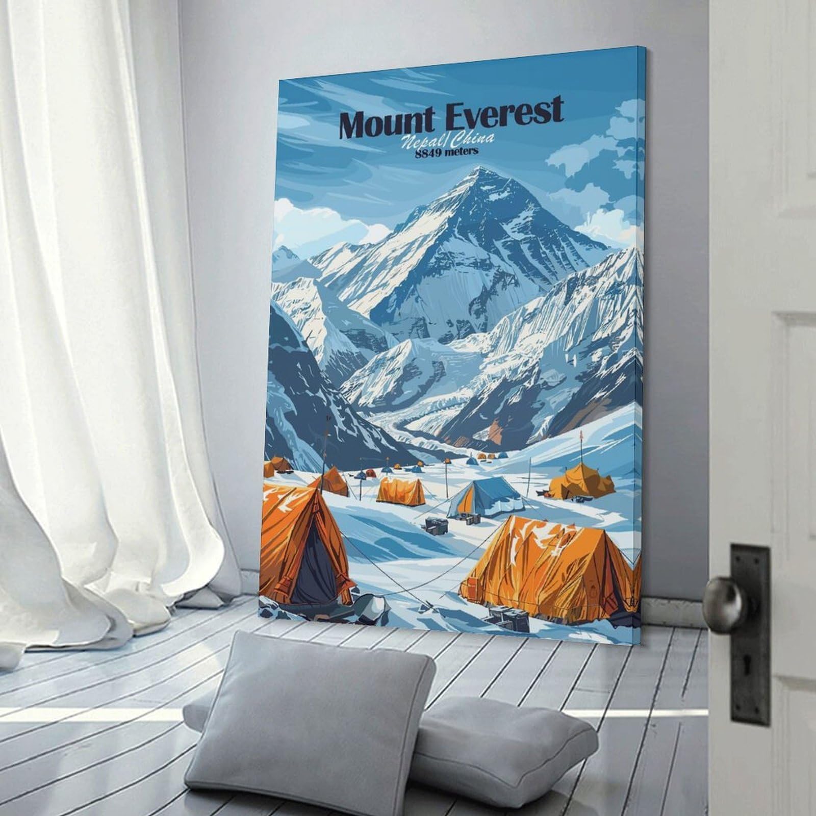Junmoney Mount Everest Base Camp Canvas Wall Decor, 24x36inch(60x90cm), for Lounge Decor, Bedroom Walls Or Flats, Eye Catching Artwork for Blank Walls